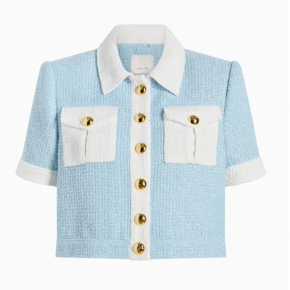 NWT Cinq a Sept 5a7 Nissy Jacket & Short Set of 2 Sky Blue/White Cocktail Party - Picture 8 of 10